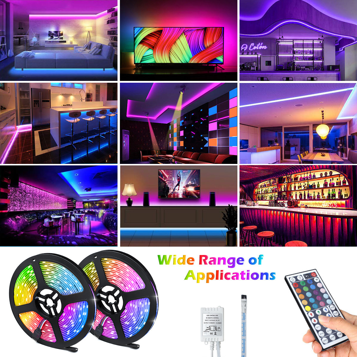 LED Strip Lights, 32.8feet/10M RGB 300Leds SMD5050 Waterproof Flexible Rope  Lights, Color Changing Self-Adhesive Led Strips Kit with 44Key IR Remote  Controller and 12V Power Supply for Home 