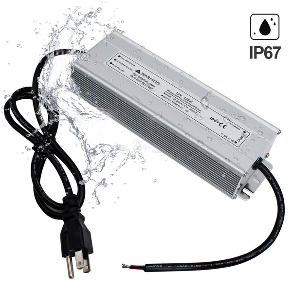 12V LED Power Supply 120W, Waterproof Low Voltage Transformer, 12 Volt DC Output with 3-Prong Plug, 3.3ft Cable