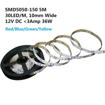 DC 12V Red/Blue/Green/Yellow Dimmable SMD5050-150 Flexible LED Strips 30 LEDs Per Meter 10mm Width 450lm Per Meter - LEDStrips8