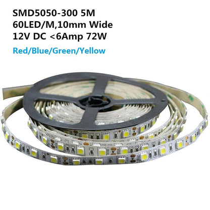 DC 12V Red/Blue/Green/Yellow Dimmable SMD5050-300 Flexible LED Strips 60 LEDs Per Meter 10mm Width 900lm Per Meter - LEDStrips8