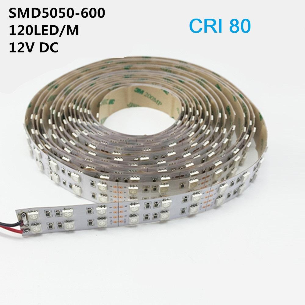 DC 12V Dimmable SMD5050-600 Double Row Flexible LED Strips 120 LEDs Per Meter 15mm Width 1800lm Per Meter - LEDStrips8