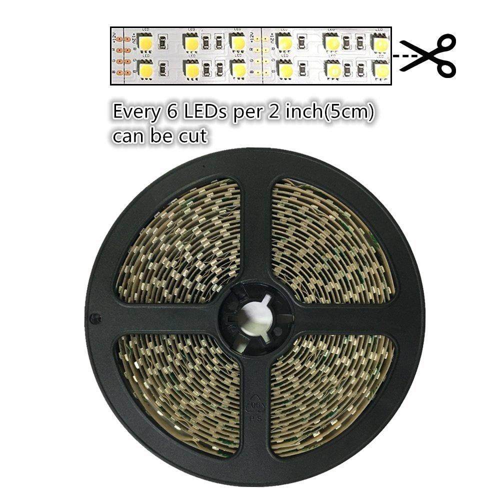 DC 12V Dimmable SMD5050-600 Double Row Flexible LED Strips 120 LEDs Per Meter 15mm Width 1800lm Per Meter - LEDStrips8