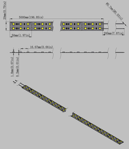 DC 12V Dimmable SMD5050-600 Double Row Flexible LED Strips 120 LEDs Per Meter 15mm Width 1800lm Per Meter - LEDStrips8