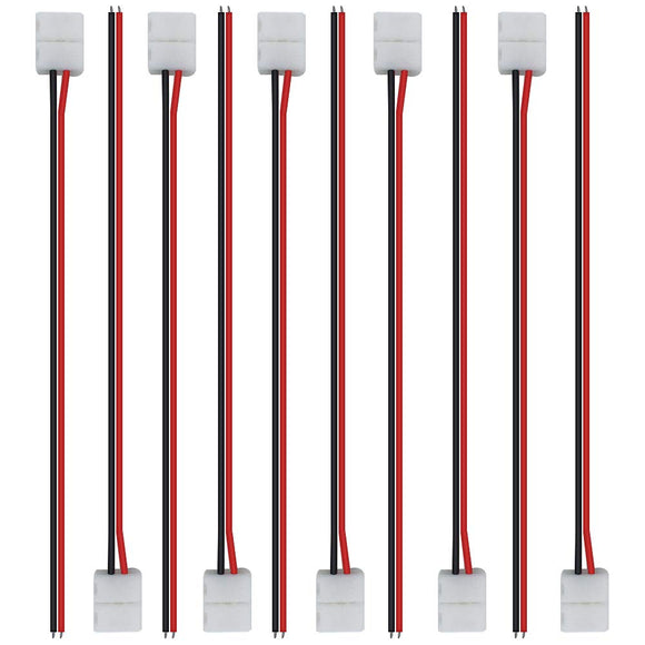 10pcs Pack Strip Wire Solderless Snap Down 2Pin Conductor LED Strip Connector for 8mm Wide 3528 2835 Single Color Flex LED Strips