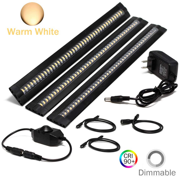 Ultra Thin LED Under Cabinet/Counter Kitchen Lighting Plug-in, Dimmable 2 Coin Thickness LED Light with 42 LEDs, Easy Installation Warm White 12V/2A 5W/450LM CRI90, 3 Pack, All in One Kit