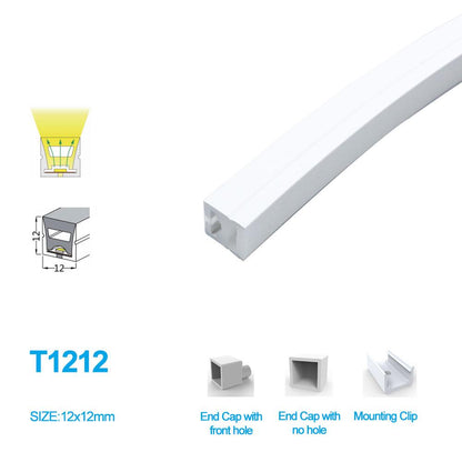 1M/5M/10M/20M Pack of  T1212  LED Neon Light Housing Kit with End Caps and Mounting Clips, Flexible Neon Channel Fit for 8mm Wide LED Strip Lights - LEDStrips8