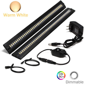 Ultra Thin LED Under Cabinet/Counter Kitchen Lighting Plug-in, Dimmable 2 Coin Thickness LED Light with 42 LEDs, Easy Installation Warm White 12V/1A 5W/450LM CRI90, 2 Pack, All in One Kit