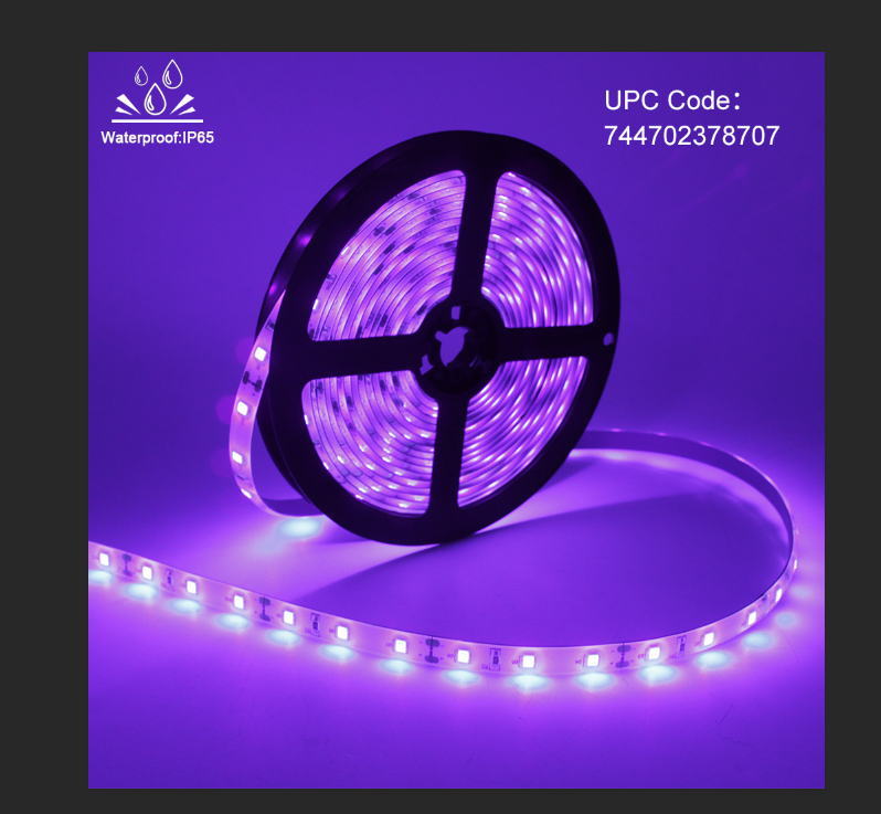 24W UV Black Light LED Strip, Ultraviolet Waterproof IP65 16.4FT/5M 3528 300LEDs 395nm-405nm Blacklight DJ Bar Club Party Decor Night Fishing with 12V 2A Power Supply