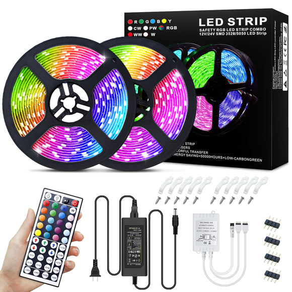LED Strip Lights, 32.8FT/10M SMD5050 300leds Waterproof RGB Color Changing LED Strip Light Kit with 44 Keys IR Remote Controller, Flexible Strip Light for Home, Kitchen, TV, Bar Decoration