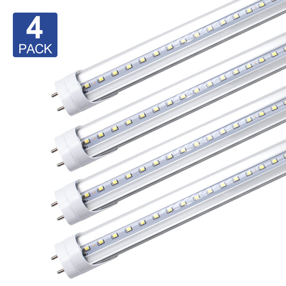 4FT T8 LED Tube Light, 18W (40W Equivalent), 5000K Daylight White, Dual-End Powered, Clear Cover, Ballast Bypass, Fluorescent Replacement, Warehouse, Shop Light, Garage Light(4 Pack)