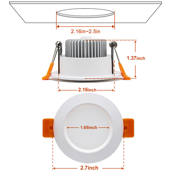 10Pack - 2 Inch LED Recessed Lighting Dimmable Downlight, 3W(35W Halogen Equivalent), CRI80, LED Ceiling Light with LED Driver