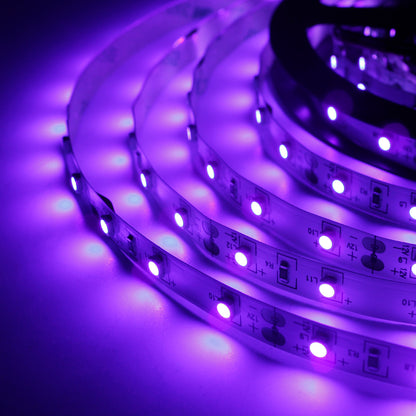 24 Watts UV Black Light LED Strip, 16.4FT/5M 3528 300LEDs 395nm-405nm Non-Waterproof Blacklight Night Fishing Implicitly Party with 12V 2A Power Supply