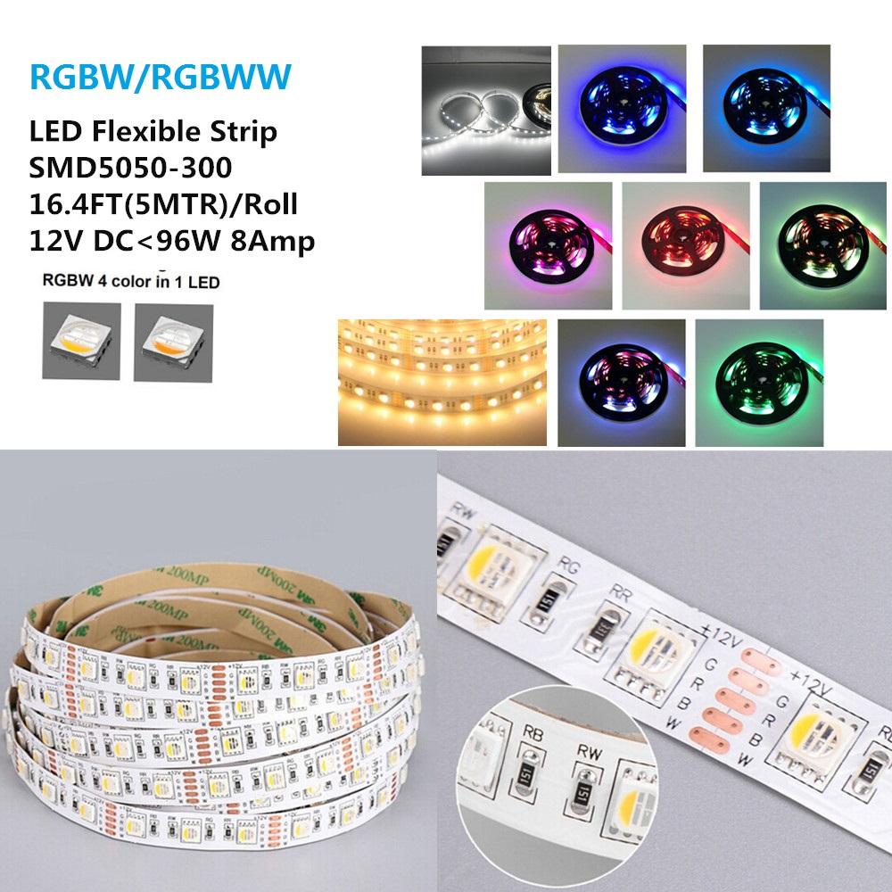 DC 12V RGBW/RGBWW High Density 60LEDs 19.2W per Meter 4in1 SMD5050 RGBW LED Flexible Strip Light - LEDStrips8