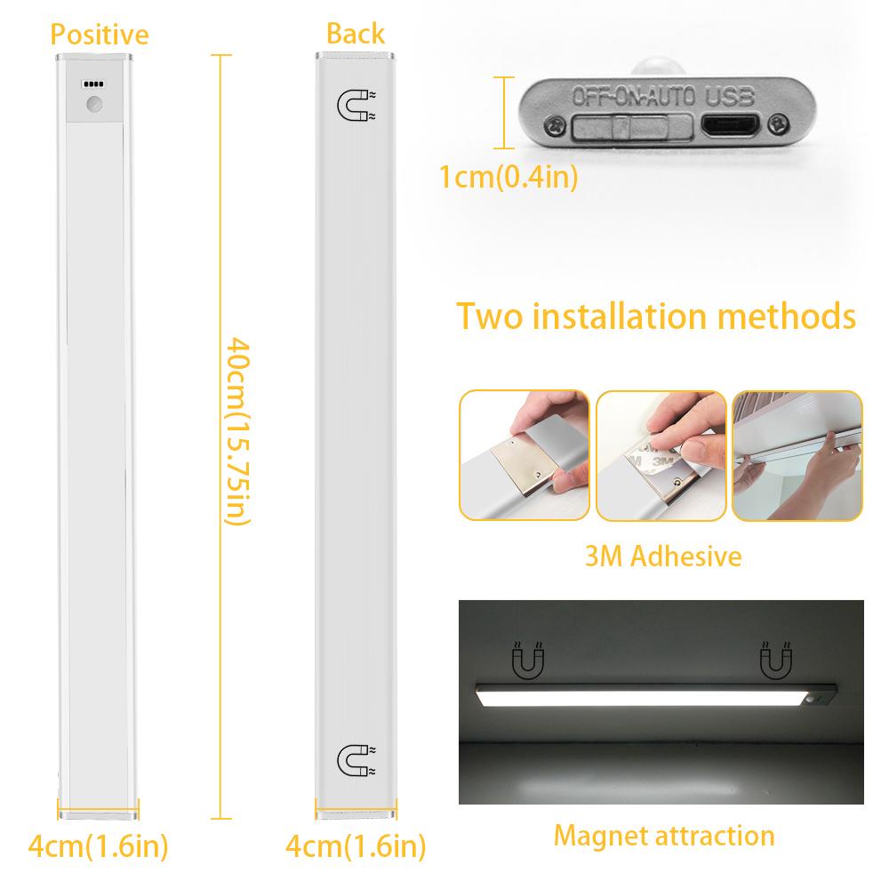 40cm (15.75'') LED Motion Sensor Light, 1500mA Rechargeable Wireless Motion Nightlight Portable Magnetic Stick Up Night Light