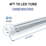 4FT T8 LED Tube Light, 18W (40W Equivalent), 3000K Warm White, Dual-End Powered, Clear Cover, Ballast Bypass, Fluorescent Replacement, Warehouse, Shop Light, Garage Light(4 Pack)