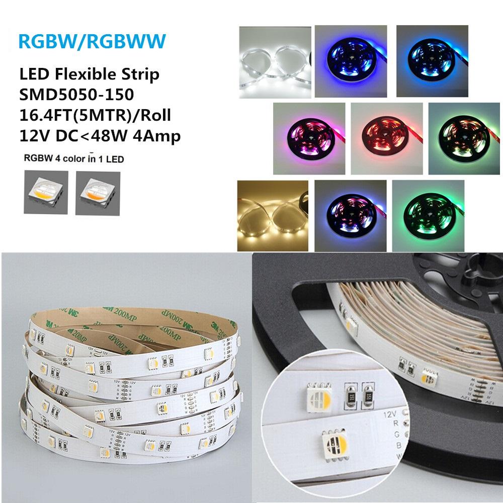 DC 12V RGBW/RGBWW High Density 30LEDs 9.6W per Meter 4in1 SMD5050 RGBW LED Flexible Strip Light - LEDStrips8