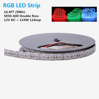 DC 12V RGB Color Changing SMD5050-600 Double Row Flexible LED Strips 120 LEDs Per Meter 15mm Width - LEDStrips8