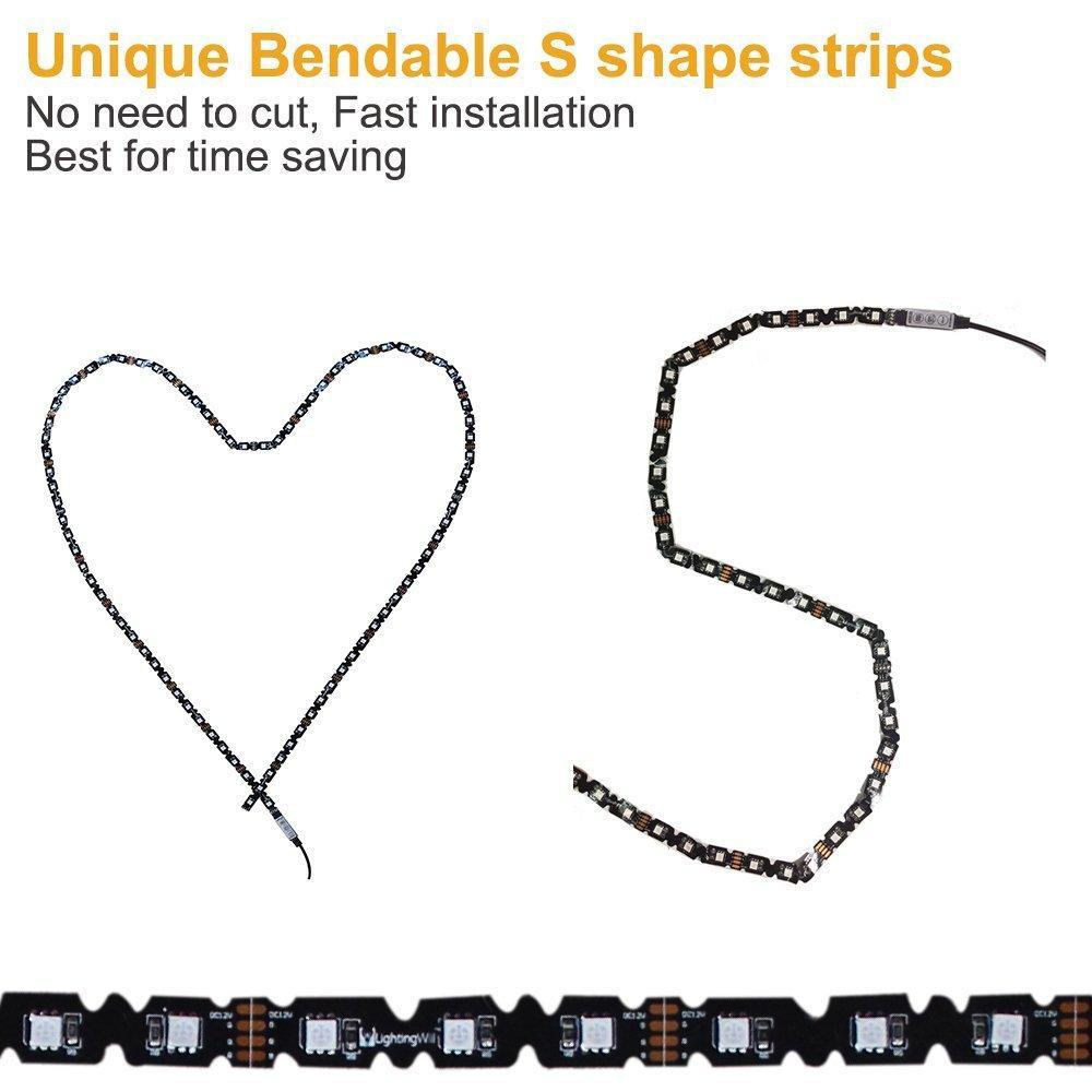 INSTALLATION TIME SAVING, S-Shape Bias Lighting for HDTV -3.3ft/1M and 6.6ft/2M RGB LED Backlight Strip 12V Powered Bendable Strip Kit for Flat Screen TV LCD, Desktop Monitors. No Need to Cut. - LEDStrips8