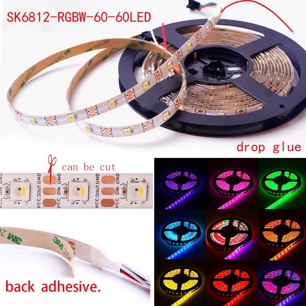 DC 5V SK6812 Individually Addressable LED Strip Light 5050 RGBW 16.4 Feet (500cm) 60LED/Meter LED Pixel Flexible Tape White PCB - LEDStrips8