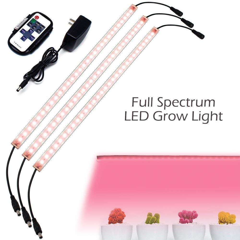 Hard LED Grow Light Strip with Full Spectrum LEDs, 36W IP65 Waterproof Dimmable LED Plant Grow Light Bar for Germination, Growth and Flowering, with 12V/3A Power Supply, Set of 3, All in Kit - LEDStrips8