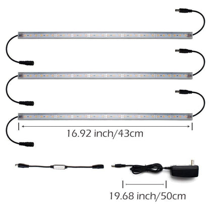 Hard LED Grow Light Strip with Full Spectrum LEDs, 36W IP65 Waterproof Dimmable LED Plant Grow Light Bar for Germination, Growth and Flowering, with 12V/3A Power Supply, Set of 3, All in Kit - LEDStrips8