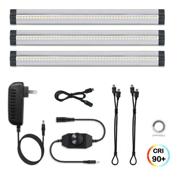3 Pack LED Under Cabinet Lighting Dimmable Cool White, 15W 900LM CRI90, All Accessories Included