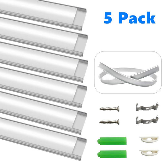 5Pack 1Meter (40'') Bendable Aluminum Channel System with Cover, End Caps, and Mounting Clips, for LED Strip Installations, Ultra-Thin Silver Finish - LEDStrips8