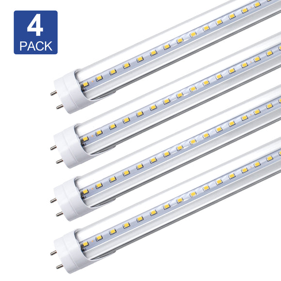4FT T8 LED Tube Light, 18W (40W Equivalent), 3000K Warm White, Dual-End Powered, Clear Cover, Ballast Bypass, Fluorescent Replacement, Warehouse, Shop Light, Garage Light(4 Pack)