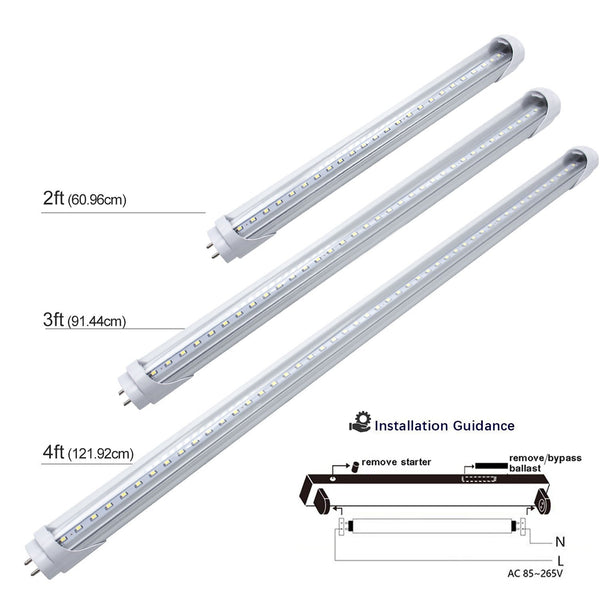 LED T8 Light Tube 3FT, Daylight White 5000K, Dual-End Powered Ballast Bypass, 1600Lumens 15W (32W Fluorescent Equivalent), Clear Cover, AC85-265V Lighting Tube Fixtures, 4 Pack