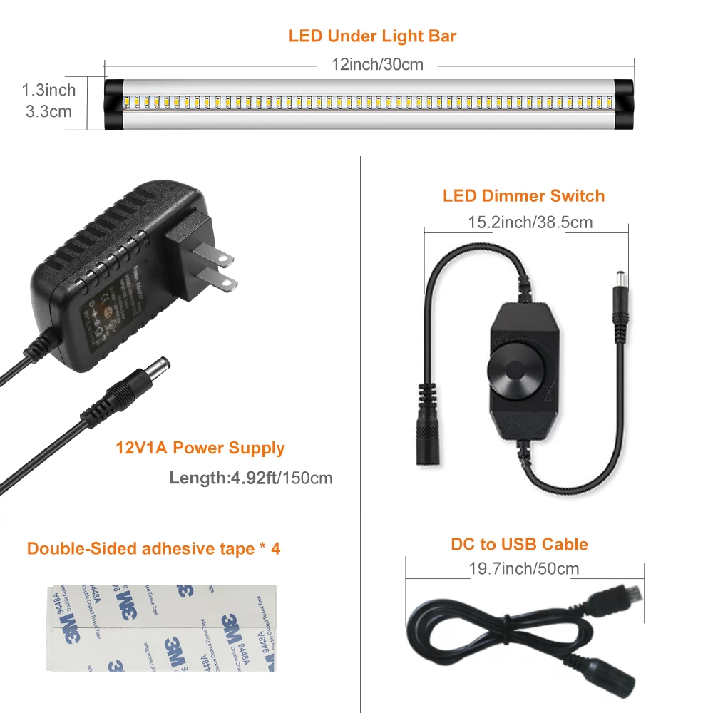 3 Pack LED Under Cabinet Lighting Dimmable Cool White, 15W 900LM CRI90, All Accessories Included - LEDStrips8