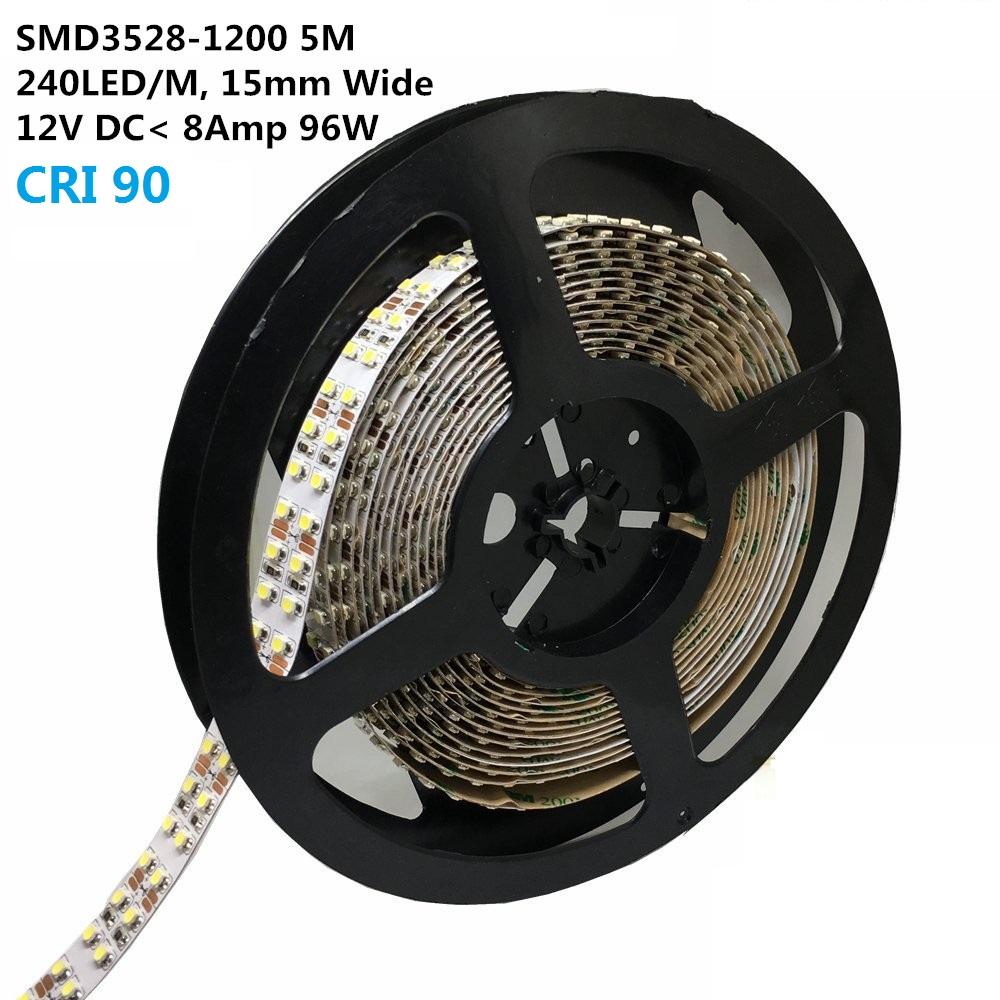 High CRI > 90 DC 12V SMD3528-1200 Double Row Flexible LED Strips 240 LEDs Per Meter 15mm Width 1200lm Per Meter - LEDStrips8