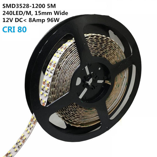 DC 12V Dimmable SMD3528-1200 Double Row Flexible LED Strips 240 LEDs Per Meter 15mm Width 1200lm Per Meter - LEDStrips8