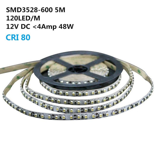 DC 12V Dimmable SMD3528-600 Flexible LED Strips 120 LEDs Per Meter 8mm Width 600lm Per Meter - LEDStrips8