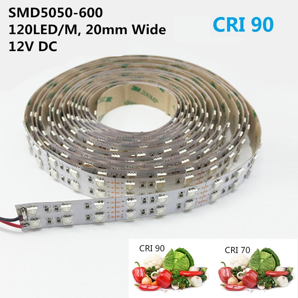 High CRI >90 DC 12V Dimmable SMD5050-600 Double Row Flexible LED Strips 120 LEDs Per Meter 15mm Width 1800lm Per Meter - LEDStrips8