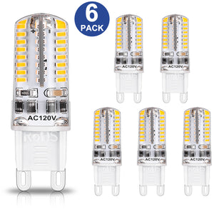 Dimmable G9 LED Bulbs, 4W(35W Halogen Equivalent), 6000K Daylight White, CRI80, G9 Base Bulb for Chandelier, Interior Decoration Lighting, Commodity Display Lighting, 6-Pack
