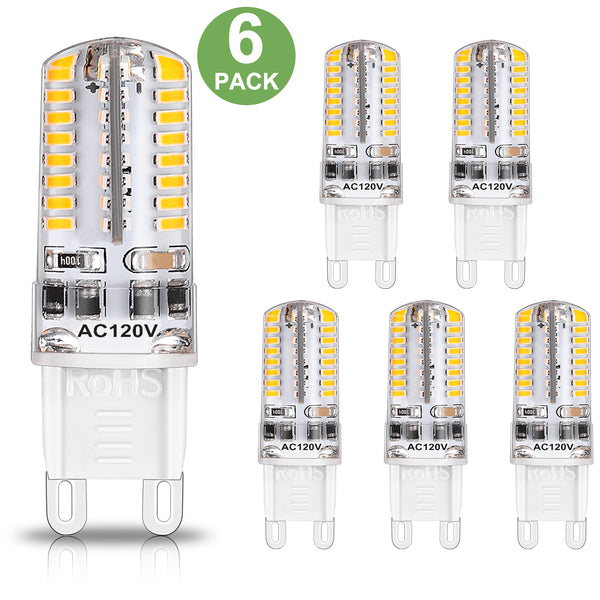 Dimmable G9 LED Bulbs, 4W(35W Halogen Equivalent), 3000K Warm White, CRI80, G9 Base Bulb for Chandelier, Interior Decoration Lighting, Commodity Display Lighting, 6-Pack