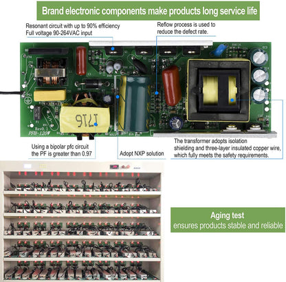 110VAC to 12VDC 12.5Amp 150W Waterproof IP67 LED Power Supply Outdoor Use w/ US 3.3FT 3-Prong Plug