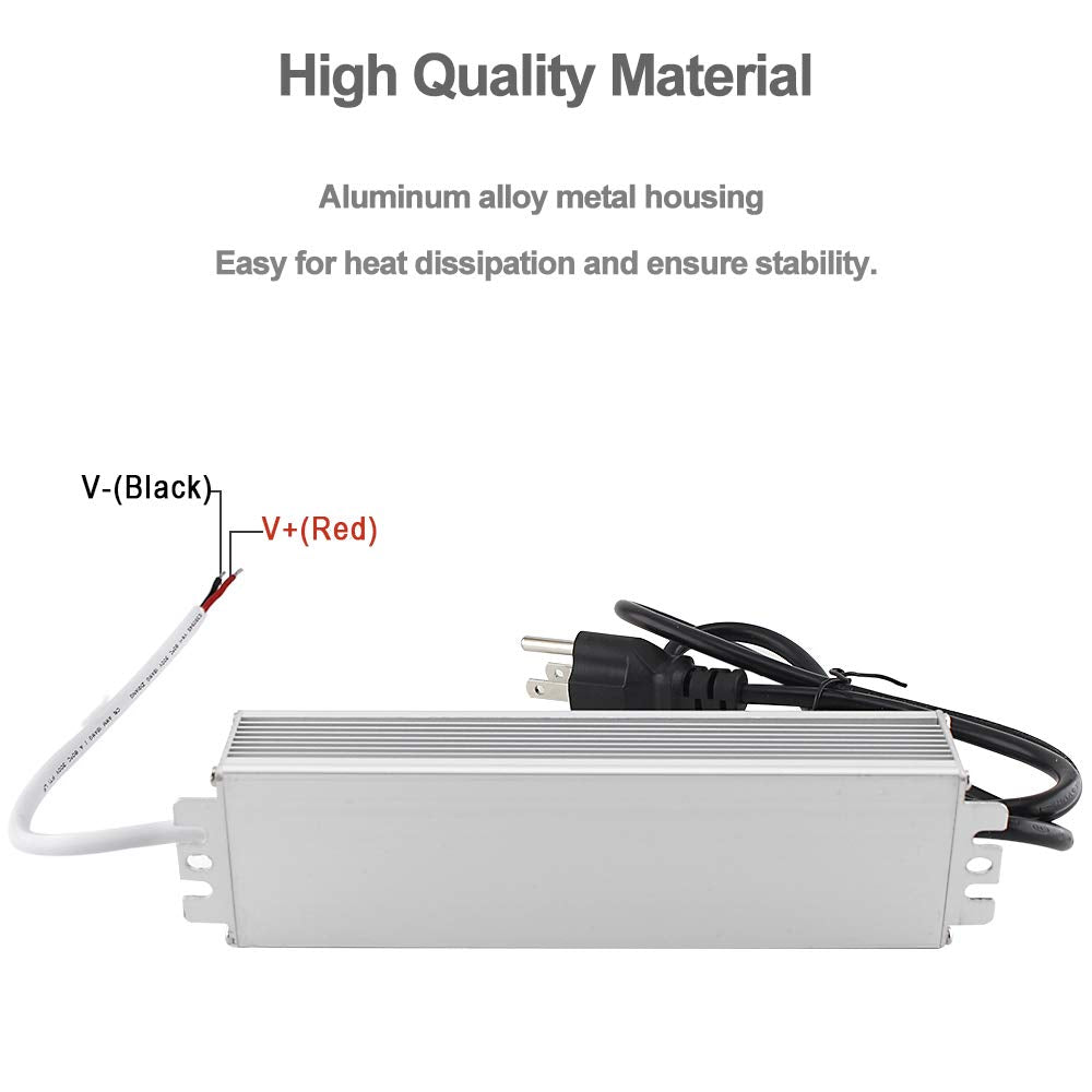 110VAC to 12VDC 5Amp 60W Waterproof IP67 LED Power Supply Outdoor Use w/ US 3.3FT 3-Prong Plug