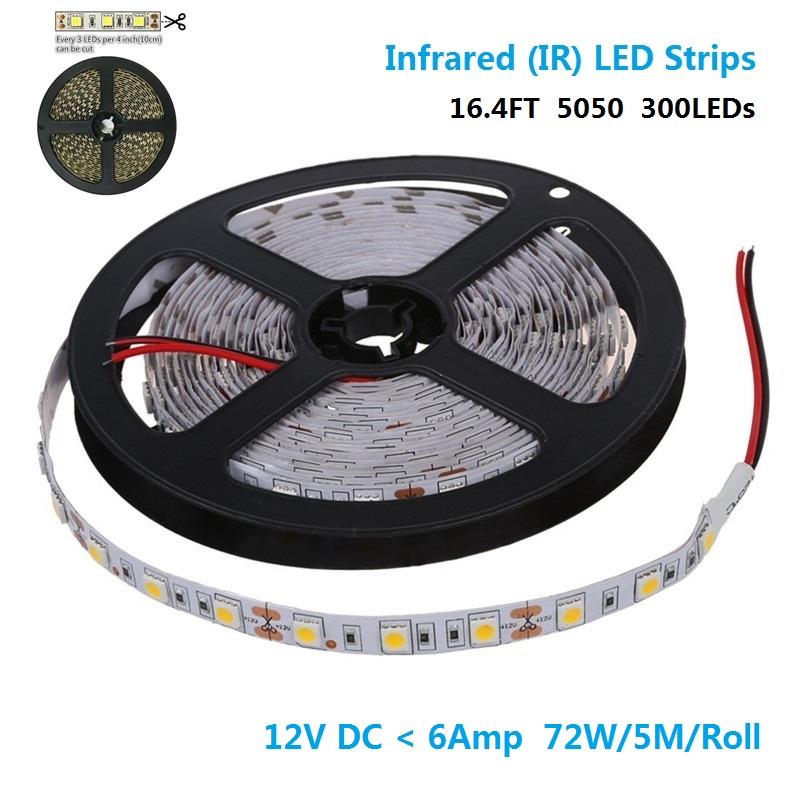 DC12V SMD5050-300-IR InfraRed (850nm/940nm) Tri-Chip Flexible LED Strips 60LEDs 14.4W Per Meter - LEDStrips8