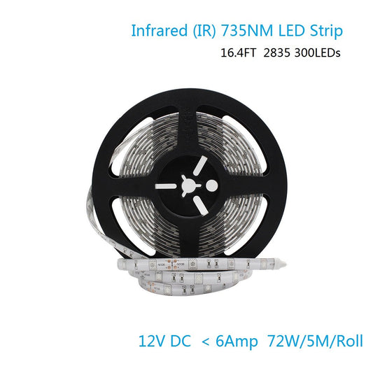 DC 12V Dimmable 735NM Red SMD2835-300 Flexible LED Strips 60 LEDs Per Meter 8mm Width 12W Per Meter - LEDStrips8