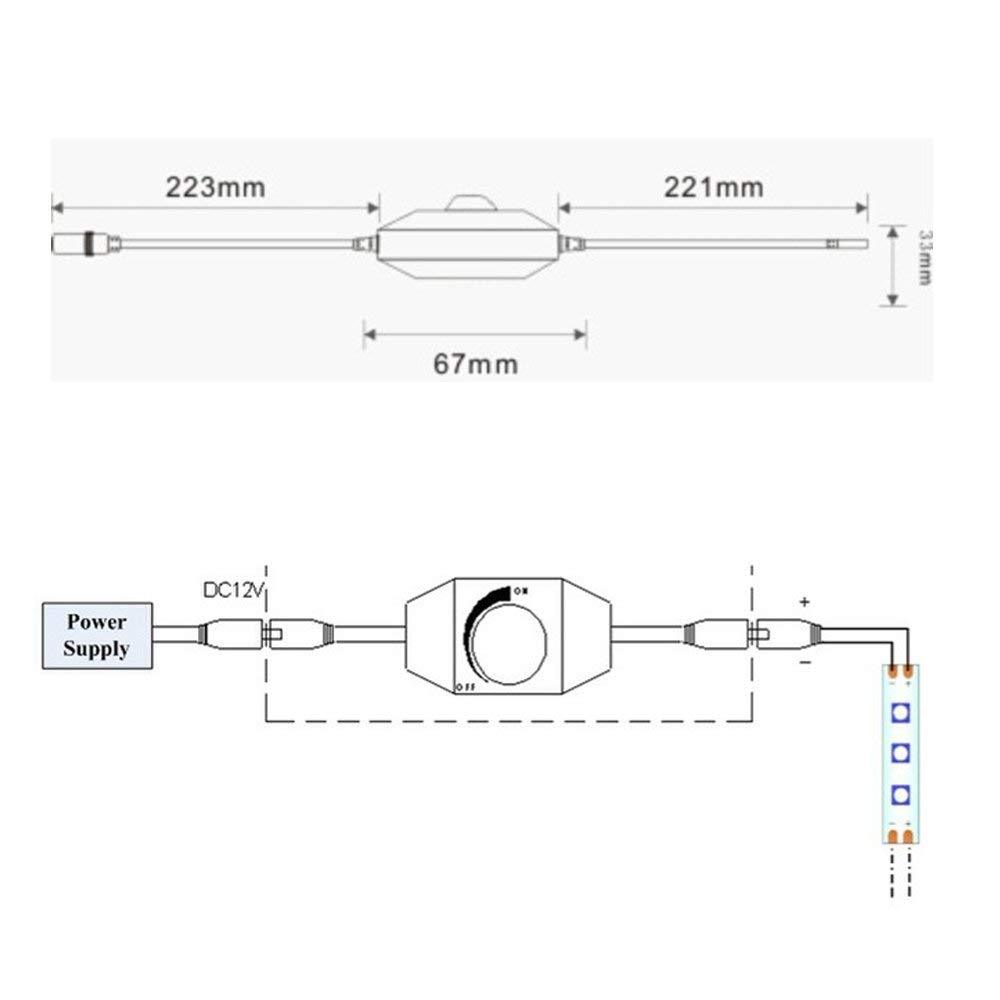 DC 12V-24V 6Amp Rotary Switch Inline Dimmer - LEDStrips8