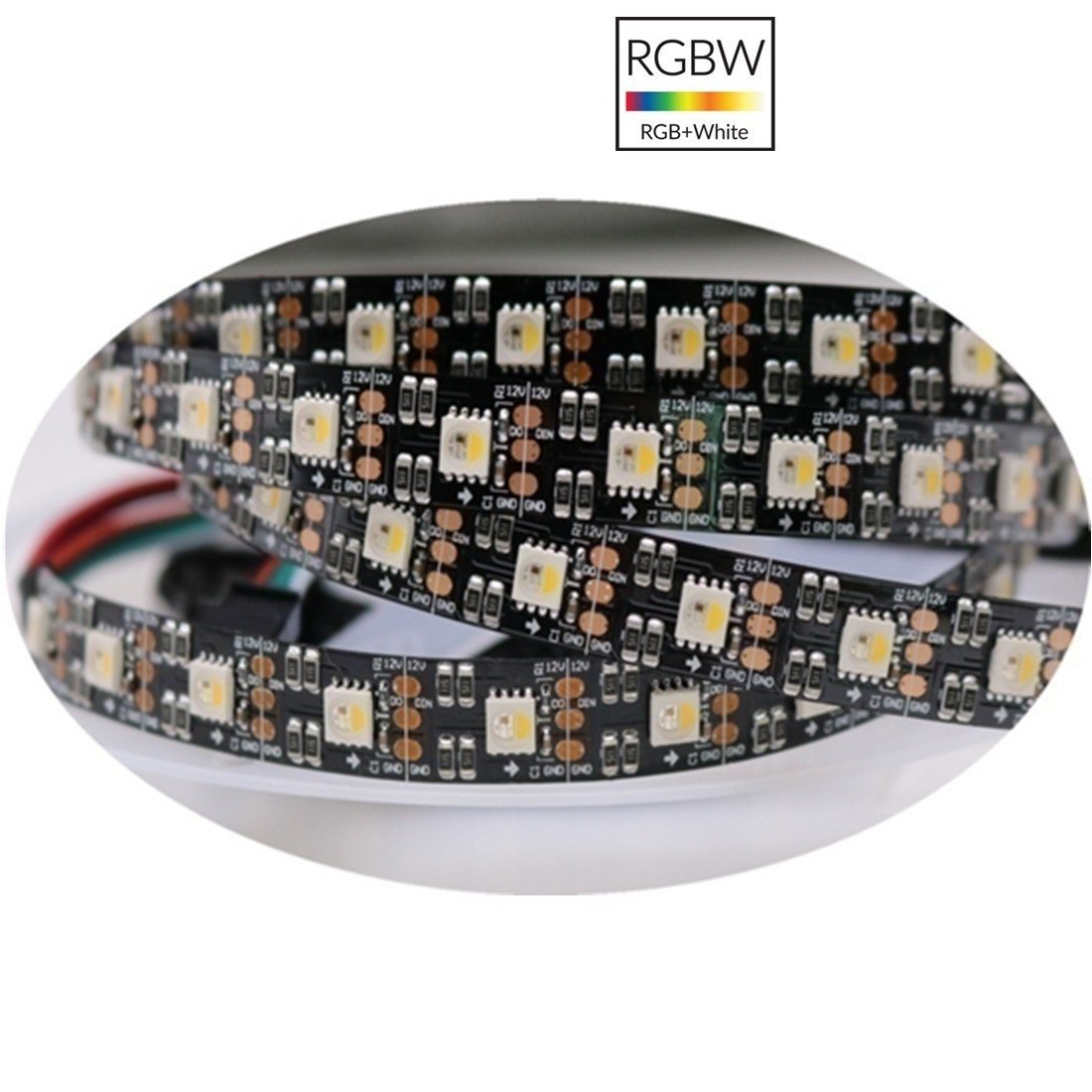 DC 12V SK6812 Individually Addressable LED Strip Light 5050 RGBW 16.4 Feet (500cm) 60LED/Meter LED Pixel Flexible Tape Black PCB - LEDStrips8