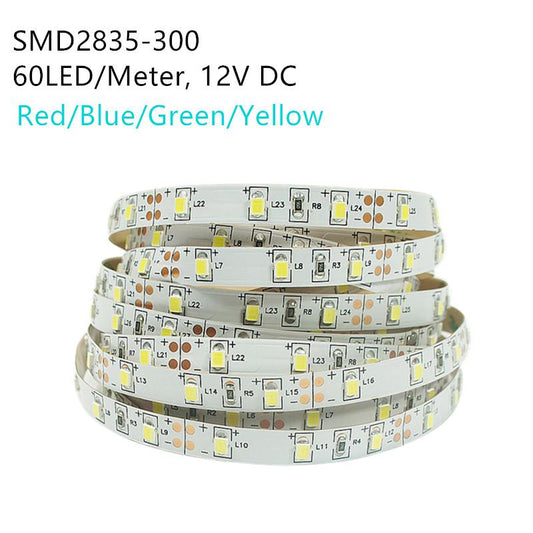 Red/Blue/Yellow/Green DC 12V Dimmable SMD2835-300 Flexible LED Strips 60 LEDs Per Meter 8mm Width LED Tape Light - LEDStrips8