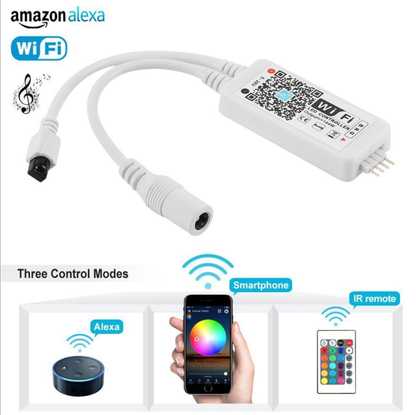 WiFi RGB LED Controller Box Working with Alexa Android IOS System Phone IR Remote Control for RGB LED Light Strip 5050 3528 - LEDStrips8