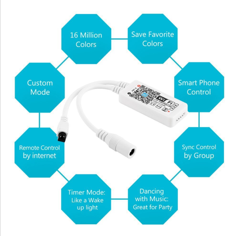 WiFi RGB LED Controller Box Working with Alexa Android IOS System Phone IR Remote Control for RGB LED Light Strip 5050 3528 - LEDStrips8