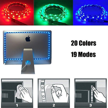 INSTALLATION TIME SAVING, S-Shape Bias Lighting for HDTV -3.3ft/1M and 6.6ft/2M RGB LED Backlight Strip 12V Powered Bendable Strip Kit for Flat Screen TV LCD, Desktop Monitors. No Need to Cut. - LEDStrips8