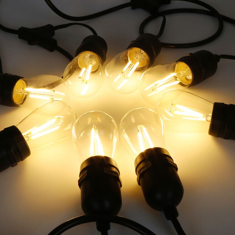 10-Pack Waterproof LED Outdoor String Lights each string w/ 15pcs Warm White S14 2W Edison Bulbs