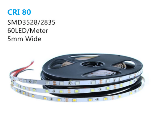 CRI80 2700K-6000K White Color Super Slim 5mm Wide White FPCB Background DC 12V Dimmable SMD3528-300 Flexible LED Strips 60 LEDs 300lm  Per Meter - LEDStrips8