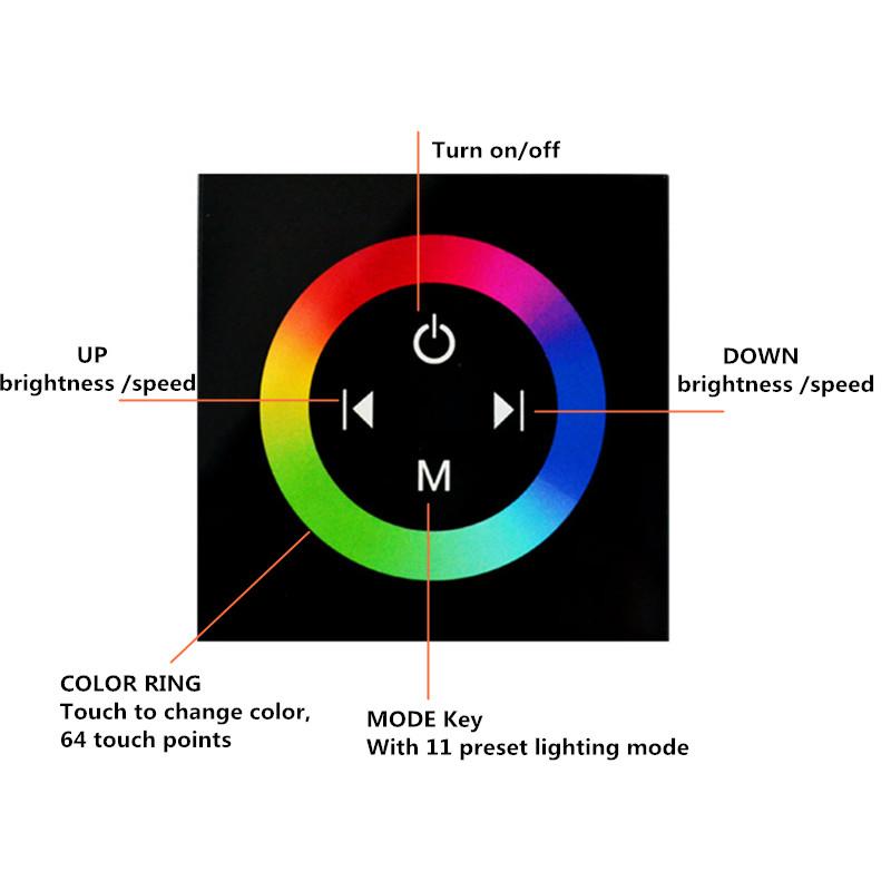 12V-24V DC TM08 Wall Panel Touchable Color Ring LED Controller for RGB Color Changing LED Strips - LEDStrips8