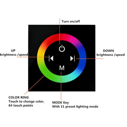 12V-24V DC TM08 Wall Panel Touchable Color Ring LED Controller for RGB Color Changing LED Strips - LEDStrips8